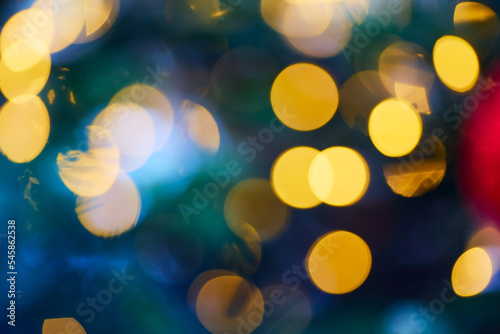 Christmas tree garland. Blur bokeh, defocused background