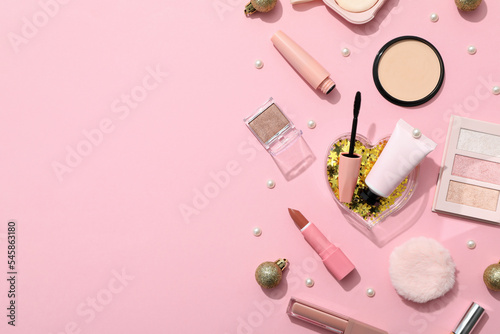 Concept of cosmetics, winter cosmetics, space for text