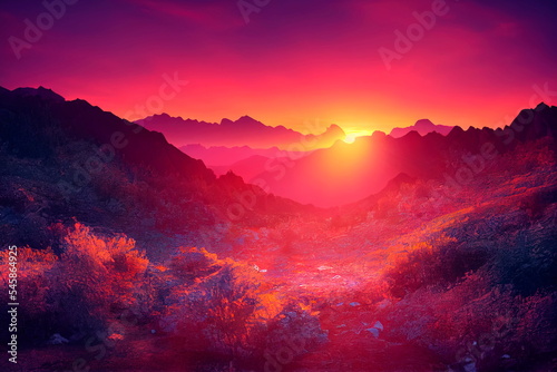 Amazing scene with mountains , Sunrise from the top of the mountain. Beautiful landscape in the mountains at sunrise.