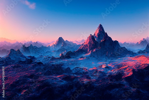 Amazing scene with mountains , Sunrise from the top of the mountain. Beautiful landscape in the mountains at sunrise. © Maximusdn