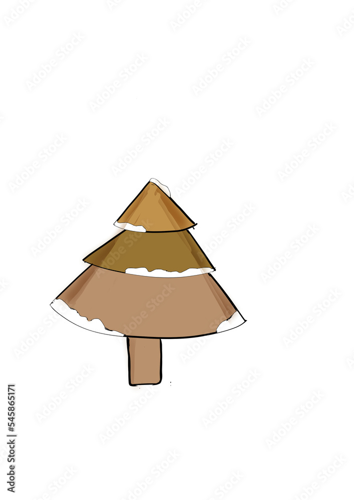 2 D  Brown Christmas tree with snow without background