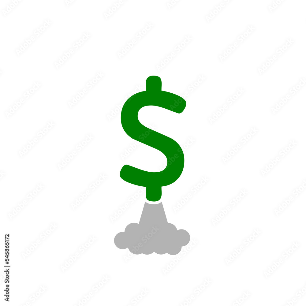 Jet rocket dollar rising logo isolated on white background Jet rocket dollar rising logo isolated on white background