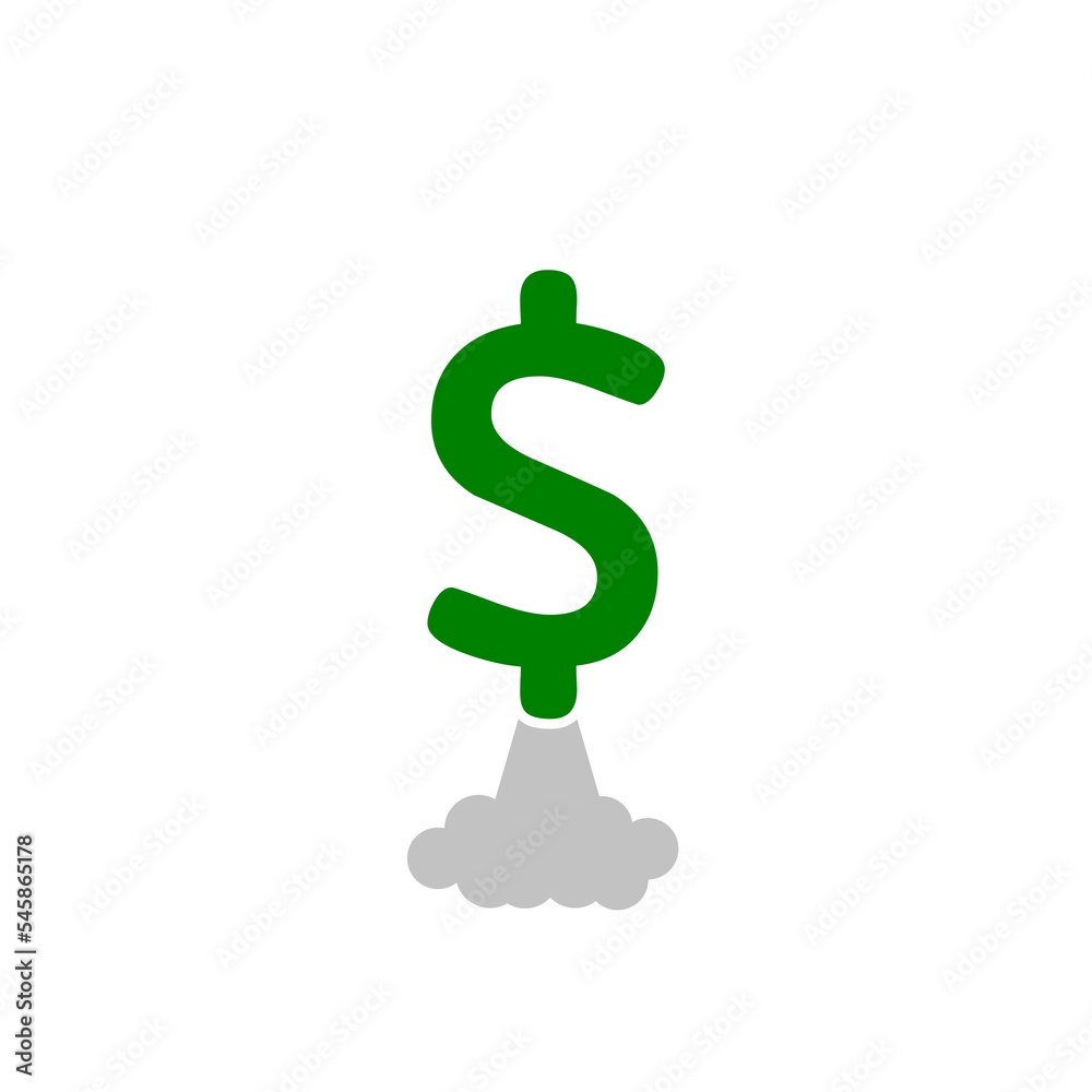 Jet rocket dollar rising logo isolated on white background Jet rocket dollar rising logo isolated on white background