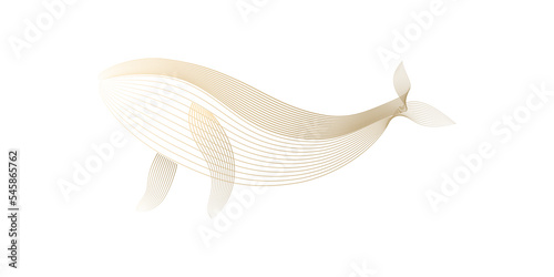 Humpback Whale by line art texture gold gradient color in minimal luxury style isolated on transparent background. photo