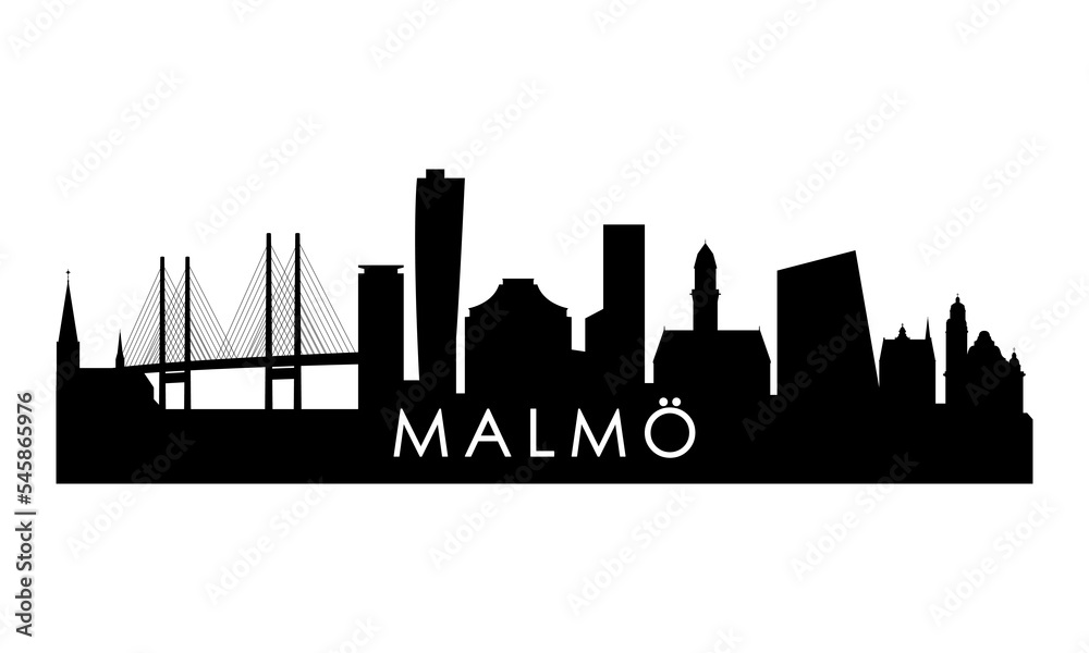 Malmo skyline silhouette. Black Malmö city design isolated on white background.