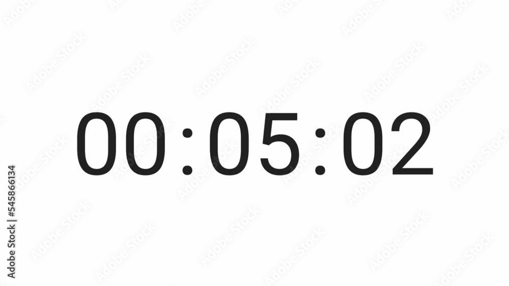 Stylish 10 seconds digital countdown clock timer. Black text number on isolated white background. Simple and minimal 4K footage motion graphic. Black and white colour. 6 digits