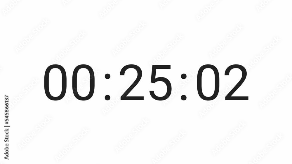 Stylish 30 seconds digital countdown clock timer. Black text number on isolated white background. Simple and minimal 4K footage motion graphic. Black and white colour. 6 digits