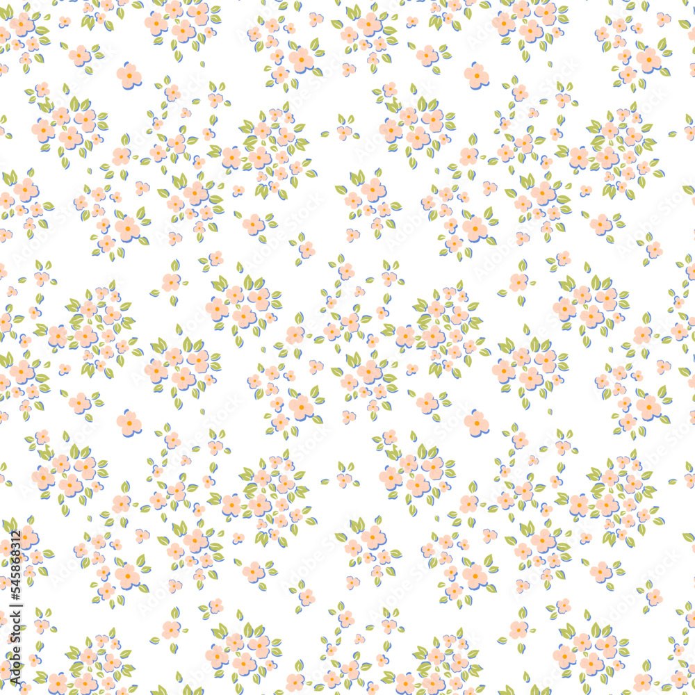 Cute floral pattern in the form of small flowers. Seamless vector texture. An elegant template for fashionable prints. Print with small green flowers. Light background.