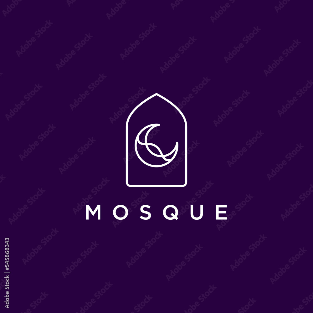 minimal Mosque line Logo Template Design Vector. Dome with crescent moon symbol of islam or moslem. minimal Mosque line Logo Template Design Vector. Dome with crescent moon symbol of islam or moslem.