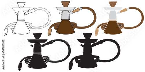 Set of Turkish hookah in isolate on white background.Vector illustration.