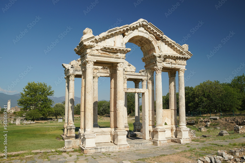 Monumental Gateway, Tetrapylon in Aphrodisias Ancient City in Aydin, Turkiye