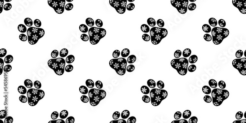 dog paw seamless pattern snowflake Christmas footprint vector Santa Claus cartoon tile background gift wrapping paper repeat wallpaper illustration scarf isolated design