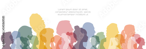 Women of different ethnicities and age stand side by side together. Card with place for text.