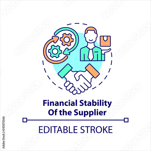Financial stability of supplier concept icon. Reliable partnership. Secure agreement abstract idea thin line illustration. Isolated outline drawing. Editable stroke. Arial, Myriad Pro-Bold fonts used