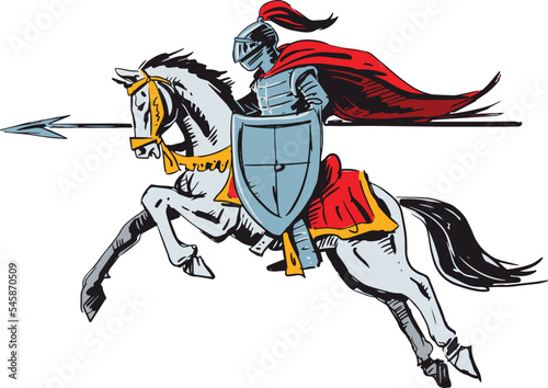 A knight in armor on a horse