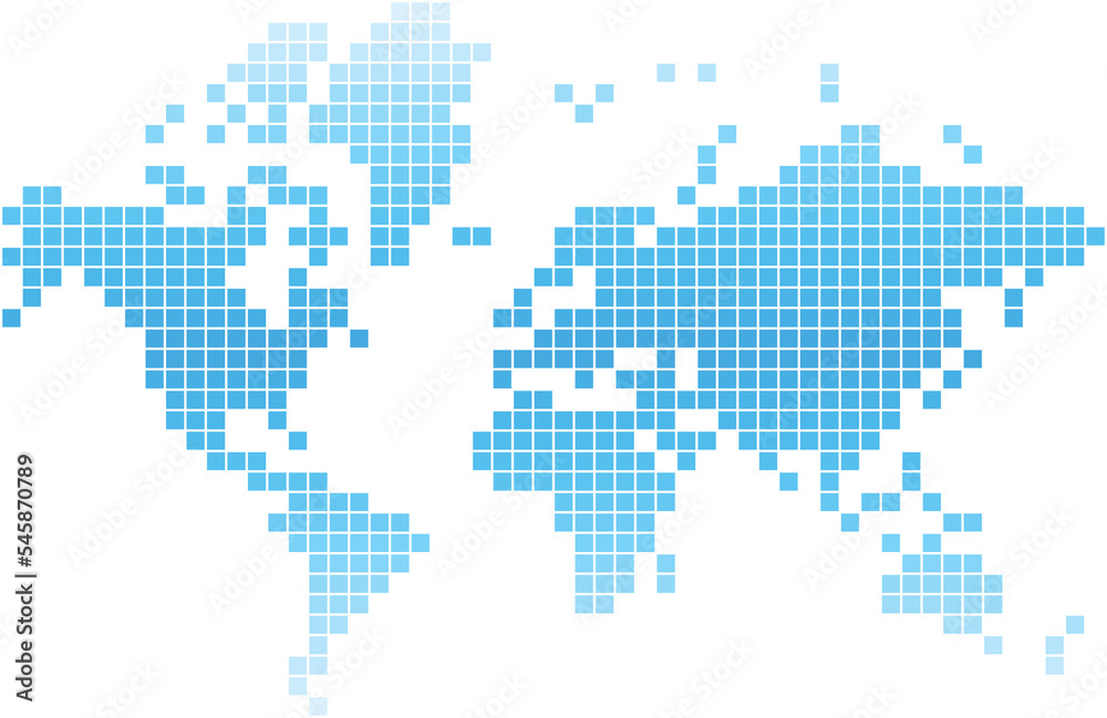 square world map on transparent background.