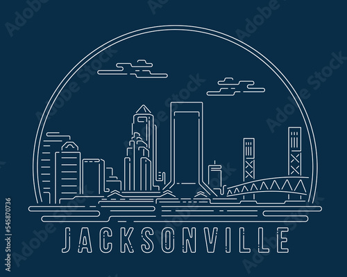 Cityscape with white abstract line corner curve modern style on dark blue background, building skyline city vector illustration design - Jacksonville