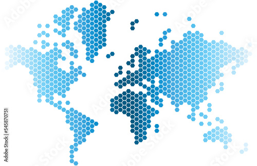 hexagon world map on transparent background. 