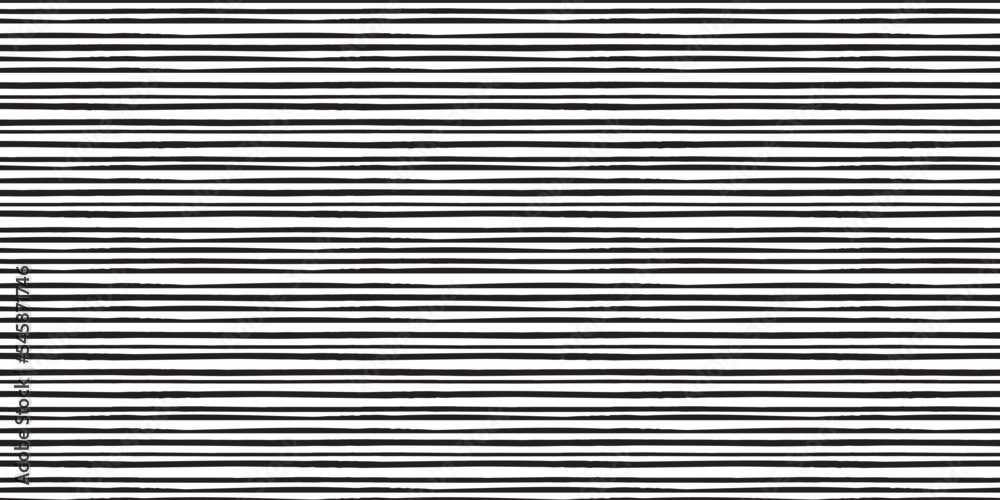 Striped background seamless pattern border. Black and white textured grunge horizontal stripes. Abstract banner vector design element. - obrazy, fototapety, plakaty 