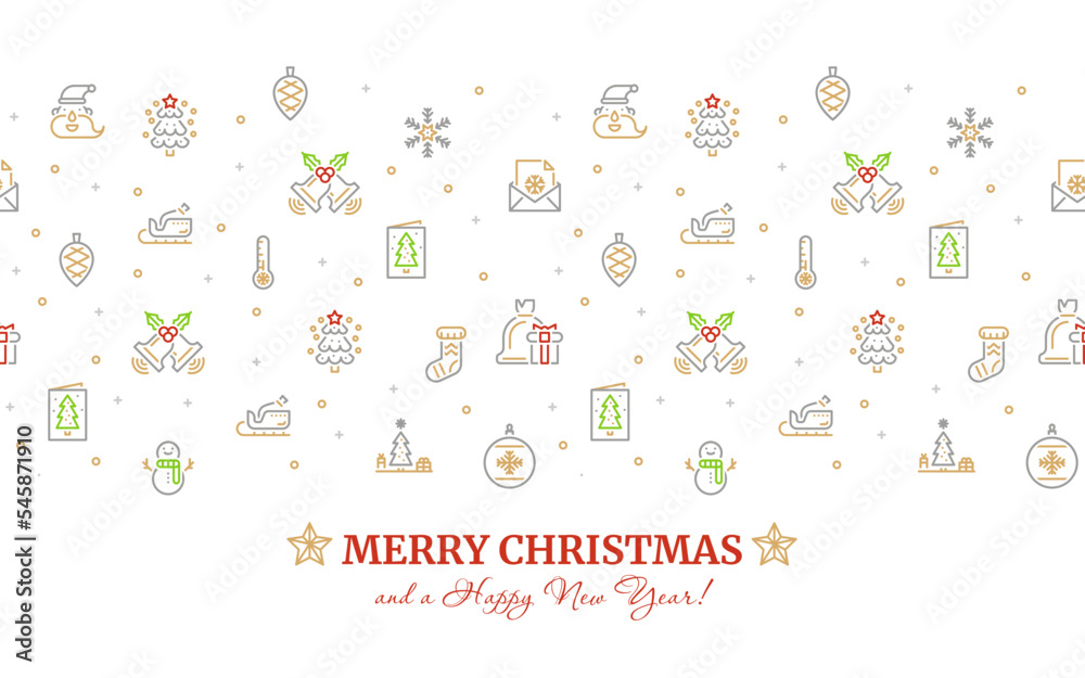 Christmas Icons Seamless Pattern with New Year Tree, Snow and Stars. Happy Winter Holiday Wallpaper with Nature Decor elements. Vector background design. Christmas Icons Seamless Pattern with New Year Tree, Snow and Stars. Happy Winter Holiday Wallpaper with Nature Decor elements. Vector background design.