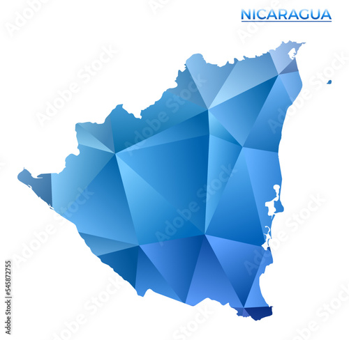 Vector polygonal Nicaragua map. Vibrant geometric country in low poly style. Classy illustration for your infographics. Technology, internet, network concept.