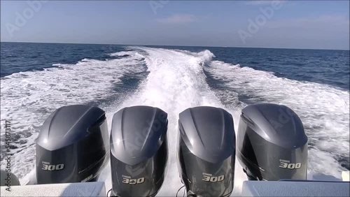 Jakarta Indonesia - June 23, 2022: powerful outboard engines on boats in the waters of the thousand islands Jakarta, Indonesia photo