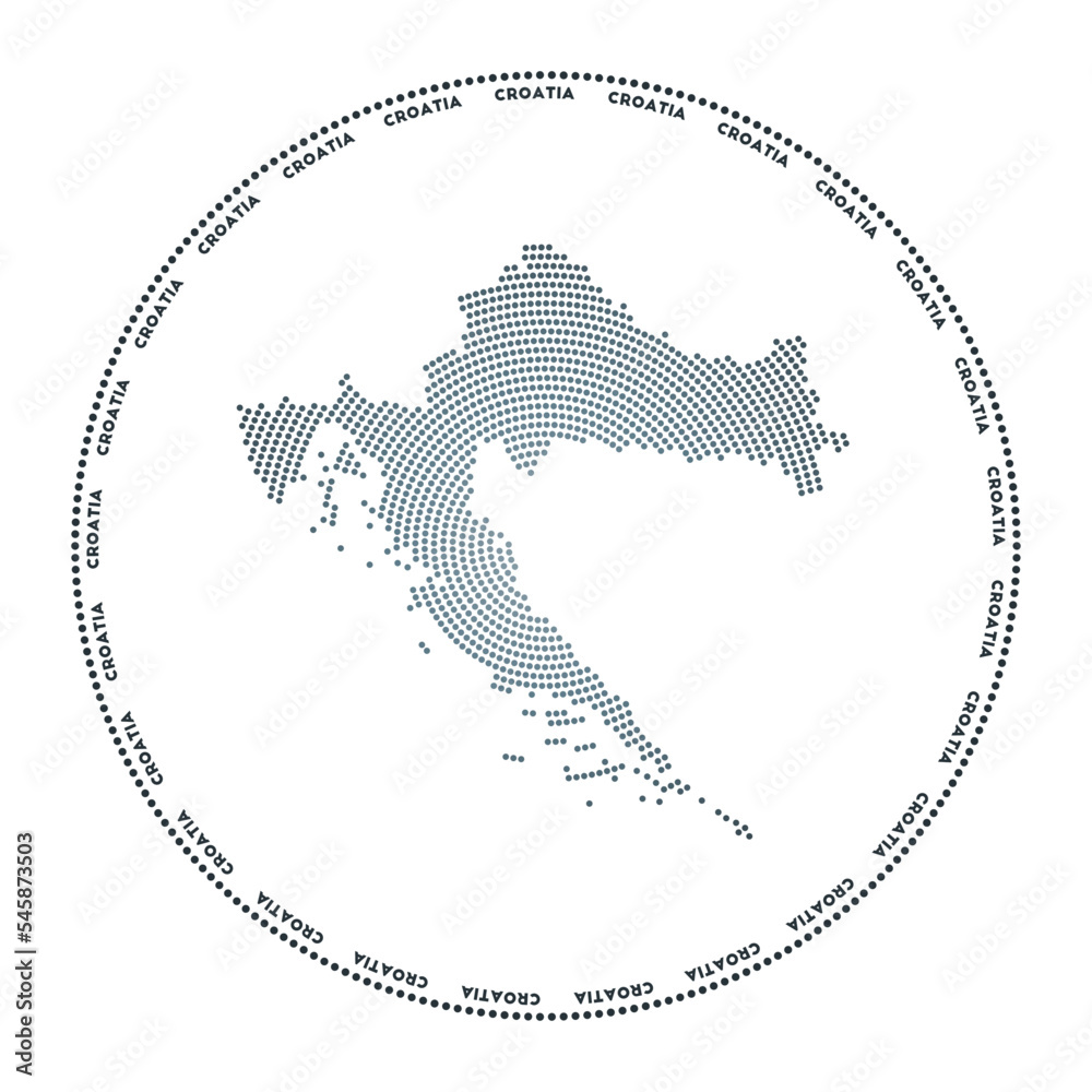 Fototapeta premium Croatia round logo. Digital style shape of Croatia in a dotted circle with the country name. Tech icon of the country with gradient dots. Awesome vector illustration.