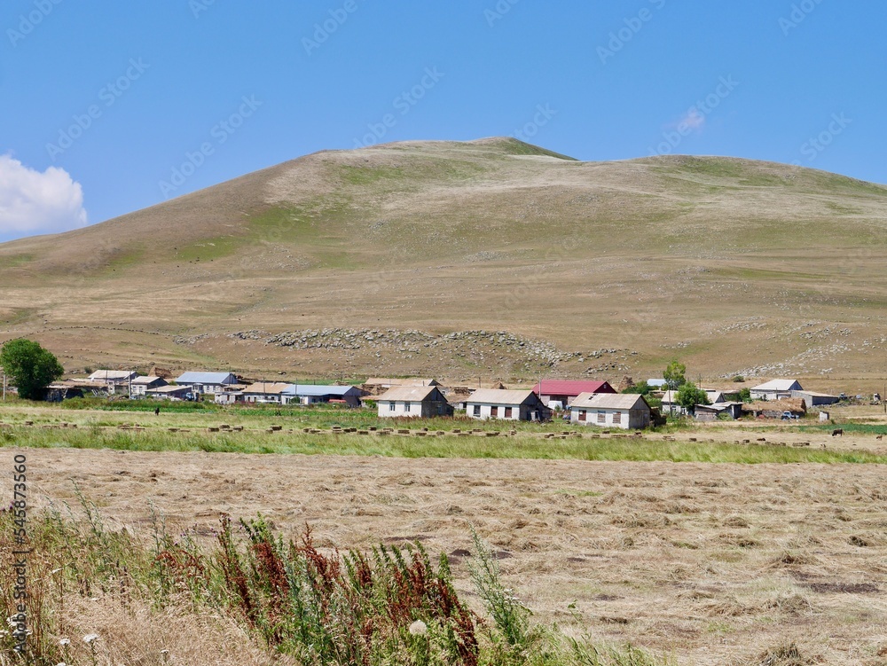 Panoramic view of traditional village Khanchali in Samtskhe-Javakheti National Park, Georgia, close to the Turkish border.