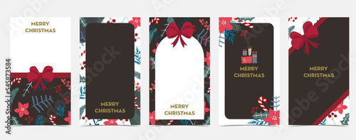 Cute christmas background for social media with tree,holly,ribbon