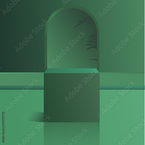 Abstract minimum scene with geometric shapes podium with light green
