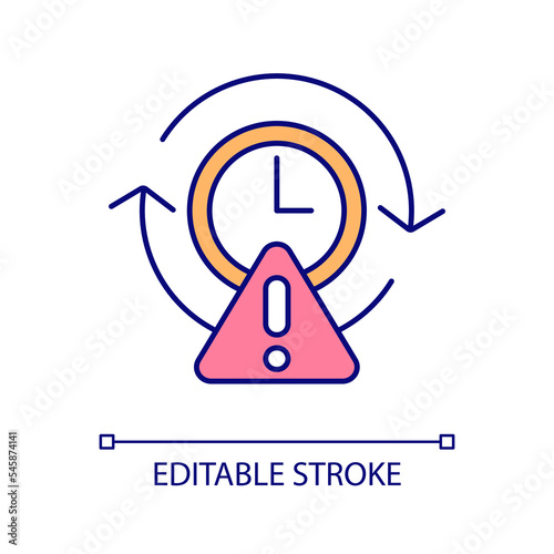 Overwork danger RGB color icon. Remote work drawback. Time management. Workaholic experience. Isolated vector illustration. Simple filled line drawing. Editable stroke. Arial font used
