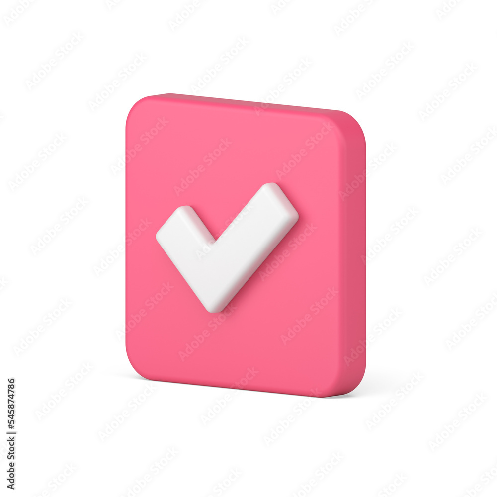 Glossy pink done check mark complete task to do list checkbox isometric realistic 3d icon Glossy pink done check mark complete task to do list checkbox isometric realistic 3d icon