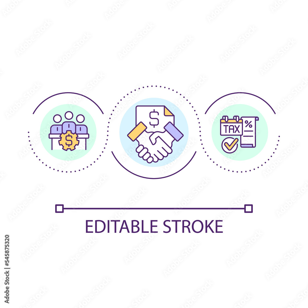 Financial counseling loop concept icon. Deal with trustful partners. Outsource bookkeeping service abstract idea thin line illustration. Isolated outline drawing. Editable stroke. Arial font used Financial counseling loop concept icon. Deal with trustful partners. Outsource bookkeeping service abstract idea thin line illustration. Isolated outline drawing. Editable stroke. Arial font used