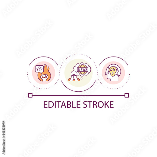 Burnout from negative news headlines loop concept icon. Mental health. Information consumption abstract idea thin line illustration. Isolated outline drawing. Editable stroke. Arial font used