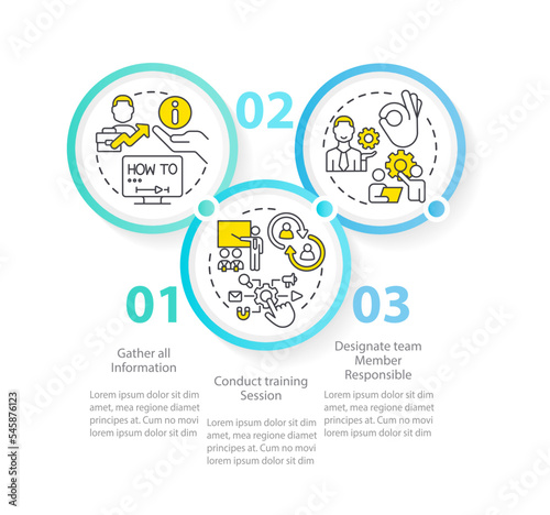 Setting up business software tips circle infographic template. Data visualization with 3 steps. Editable timeline info chart. Workflow layout with line icons. Myriad Pro-Regular font used
