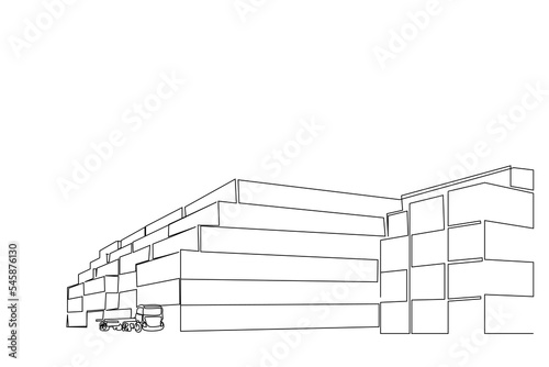 shipyard containers truck shipping global trade line drawing