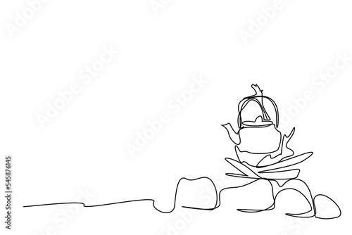 teapot on campfire in nature flame drawing outdoor