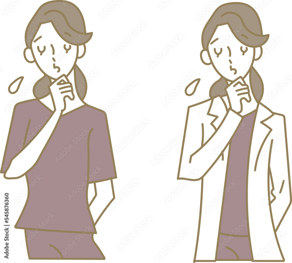 困った表情の若い女性医師のイラストセット 困った表情の若い女性医師のイラストセット