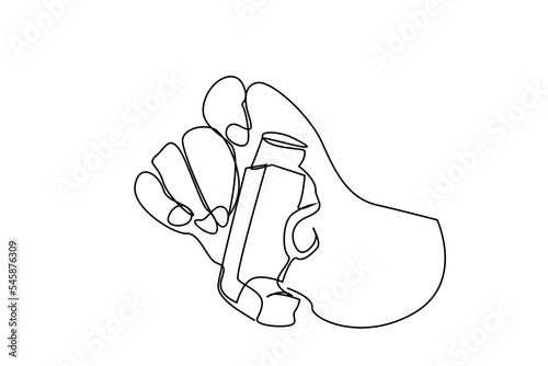 hand holding an inhaler one line drawing