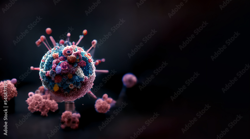 RSV virus, Respiratory syncytial virus, human orthopneumovirus, is a common, contagious airborne virus that causes infections of the respiratory tract 3d rendering - obrazy, fototapety, plakaty 
