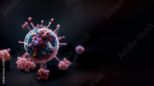 RSV virus, Respiratory syncytial virus, human orthopneumovirus, is a common, contagious airborne virus that causes infections of the respiratory tract 3d rendering photo