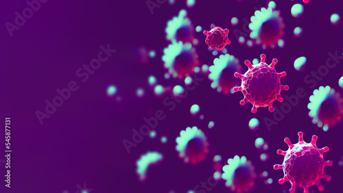 The flu virus as seen under the SEM microscope, Influenza virus showing the surface glycoprotein spikes hemagglutinin  and neuraminidase 3d rendering photo