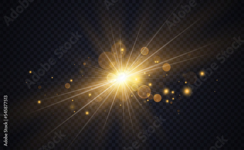 Golden glowing lights effects, abstract magic Illustration