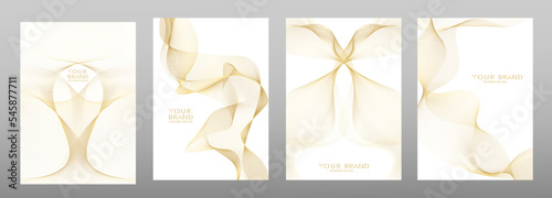 Technology cover design set. Premium gold line pattern in guilloche curves isolated on white background. Luxury  vector collection for digital certificate, business layout, formal brochure, invite 