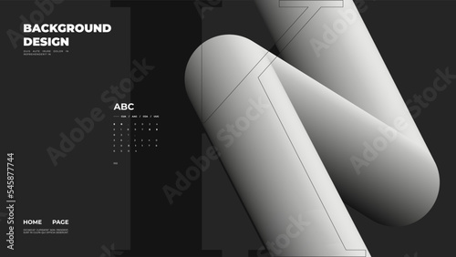 Abstract web page, homepage, landing page concept. Strict and discreet background. Type and 3D shapes.