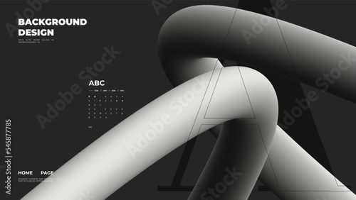 Abstract web page, homepage, landing page concept. Strict and discreet background. Type and 3D shapes.