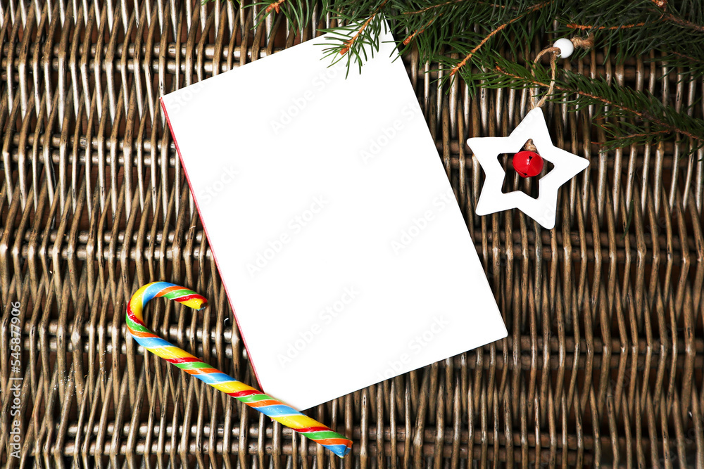 Fototapeta premium mockup of a New Year's card. an empty sheet on a New Year's background. Merry Christmas