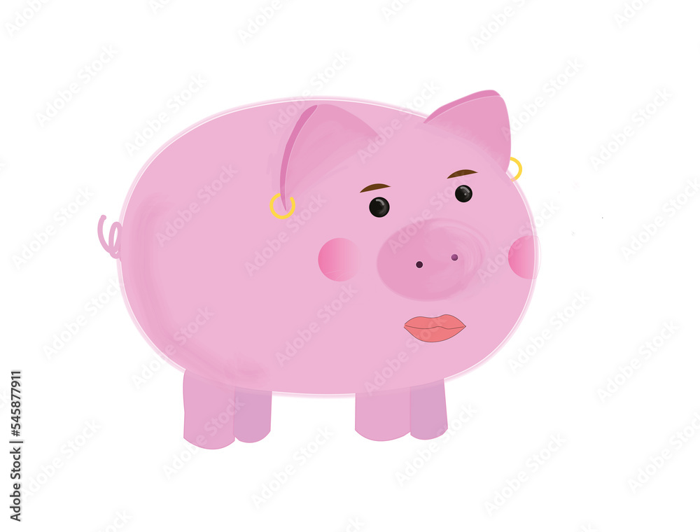 Pink pig with painted lips and earring Pink pig with painted lips and earring