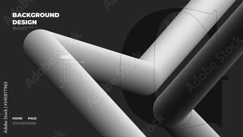 Abstract web page, homepage, landing page concept. Strict and discreet background. Type and 3D shapes.