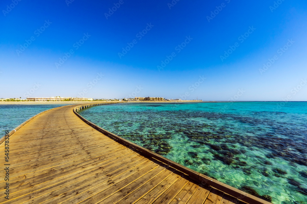 Egypt, Red Sea Governorate, Empty boardwalk in Soma Bay Egypt, Red Sea Governorate, Empty boardwalk in Soma Bay